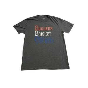 Burgers Brisket Beer Graphic Tee Mens L Gray BBQ Shirt Casual Cotton NWT